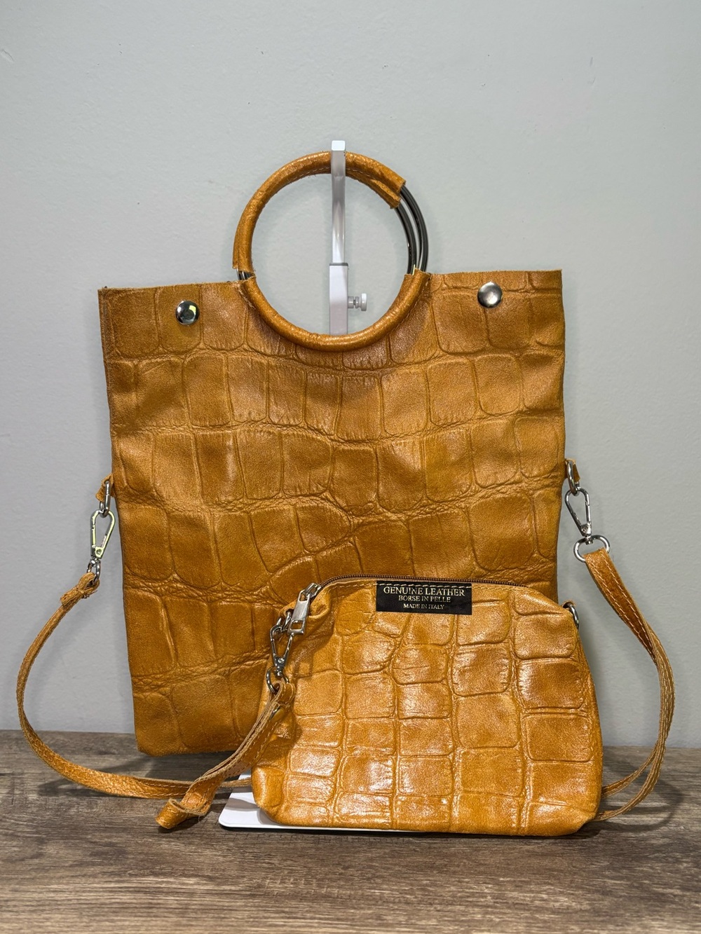 Borse In Pelle Leather Croc Print Shopper Bag - Picture 5 of 11